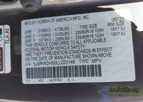 2020 Honda Cr-V Awd Ex из США, поврежденный, VIN 5J6RW2H50LL020148